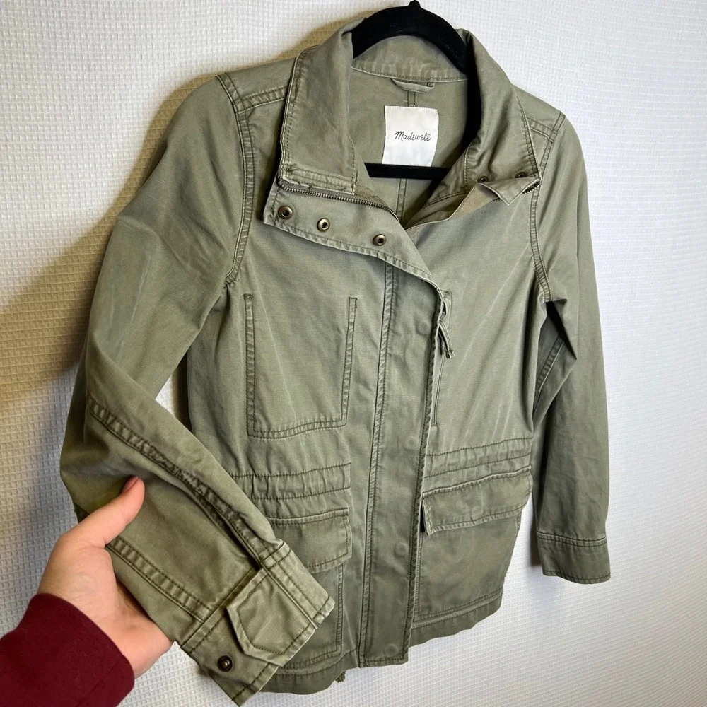 Madewell Fleet Jacket‎ Army Green Cotton Utility Field Jacket Hidden Hood XS
